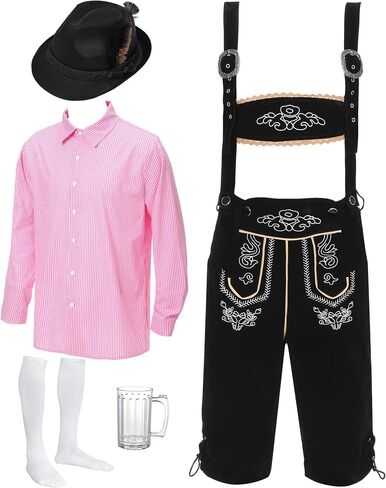 Toulite German مهرجان أكتوبر الأزياء مجموعة الرجال Lederhosen الزي قميص بافاري القبعة الجوارب القدح البيرة للمهرجان in Saudi Arabia