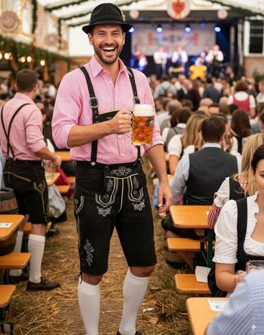 Toulite German مهرجان أكتوبر الأزياء مجموعة الرجال Lederhosen الزي قميص بافاري القبعة الجوارب القدح البيرة للمهرجان in Saudi Arabia