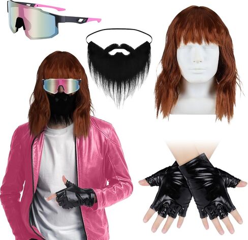 4 Pcs Halloween Game Garbageman Costume 2025 Movie Costume Accessories Include Wig Leather Gloves Glasses and Fake Beard for Cosplay Party in Saudi Arabia