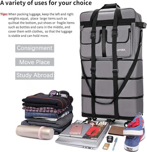 أمتعة قابلة للتوسيع 110 لتر ، حقيبة 40 بوصة مع عجلات ، أمتعة قابلة للطي مع عجلات ، حقيبة واق من دفاع مع عجلات ، suitcasewith2handle wrap 2fixing أحزمة 1 Shoulder (أسود) in Kuwait