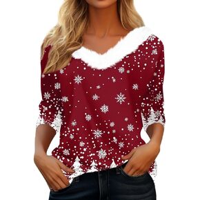 Women Christmas Shirt Funny Xmas Sweatshirt V Neck Oversize Pullover Merry Christmas Tops Holiday Party Shirts in Kuwait