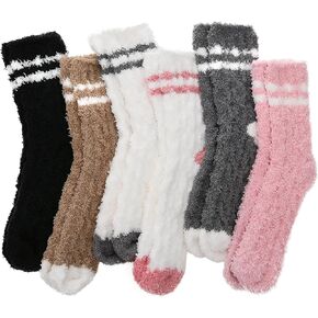 Geyoga 12 Pairs Womens Fuzzy Socks Soft Cozy Fluffy Slipper Cable Knit Socks Striped Winter Warm Plush Sleep Christmas Gifts in Kuwait