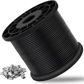 Wire Rope 304 Stainless Steel Wire Cable Black Vinyl Coated, Outdoor Light Guide Wire, Suitable for String Lights, Clotheslines, 1/16 Inch Overmolded to 3/32 Inch 100ft in Kuwait