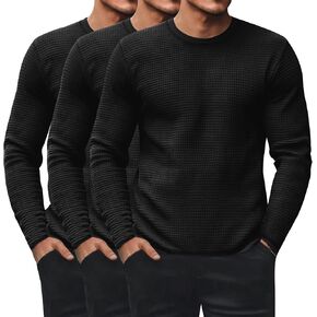 Ficerd 3 Pack Men's Waffle Long Sleeve Shirts, Crew Neck Thermal Underwear Tops Casual Pullover Sweaters Knit Undershirts in Saudi Arabia
