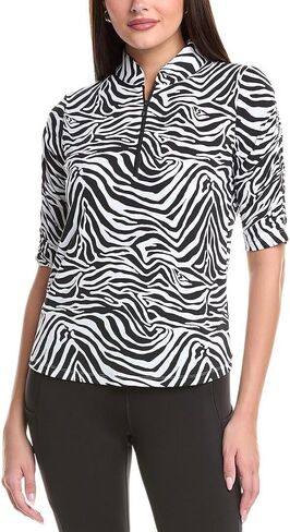 IBKUL Athleisure Wear Sun Protective UPF 50+ Icefil Cooling Cecilia Print Ruched Elbow Sleeve Top - 41932 in Saudi Arabia