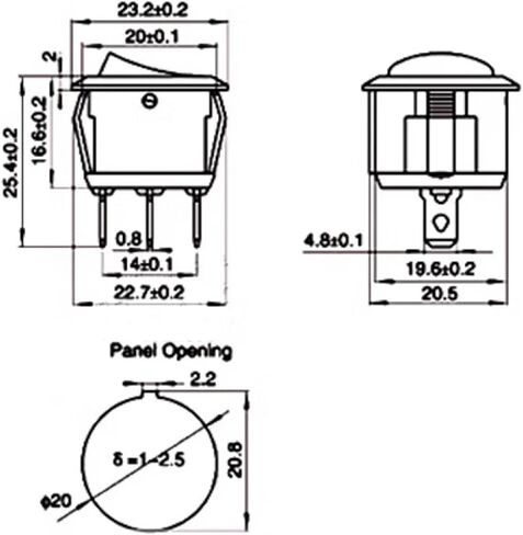 LED Illuminated Round Rocker Switch, 20mm, 12V/24V DC, 250V AC, 2/3/4 Pin, Black (2Pin Red ON-Off 5Pcs) in Saudi Arabia