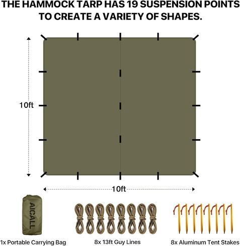 Camping 10X10 Tarp Waterproof 3m x 3.2m Large Survival Tent Heavy Duty Tarp Portable Tarpaulin Anti-UV Shelter Rain Tarp Sun Block Sunshade Awning Hiking Outdoor (Olive) in Saudi Arabia