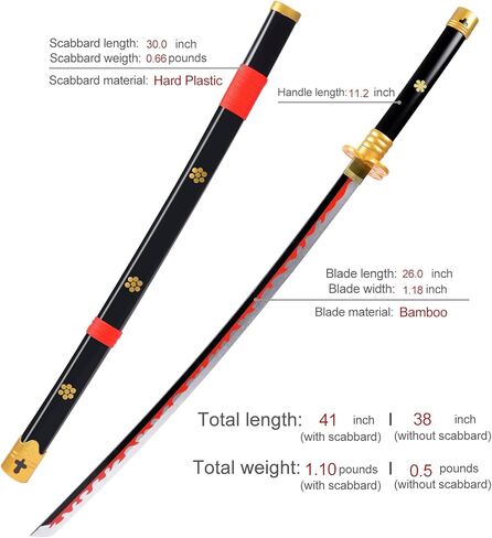 أنيمي سيف 41 بوصة ، Zoro/Wado Ichimonji/anime الملمس الأصلي ، للعب الأدوار والجمع ، مع حامل عرض واحد in Kuwait