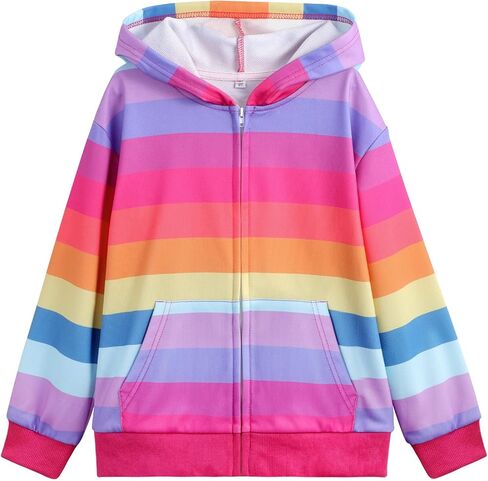 Belovance Girls Graphic Zip Up Hoodies Sweatshirt with Pockets Kids Hooded Coat Casual Outerwear Rainbow Unicorn 5-14 Years in Kuwait