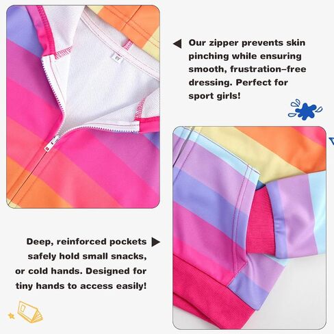 Belovance Girls Graphic Zip Up Hoodies Sweatshirt with Pockets Kids Hooded Coat Casual Outerwear Rainbow Unicorn 5-14 Years in Kuwait