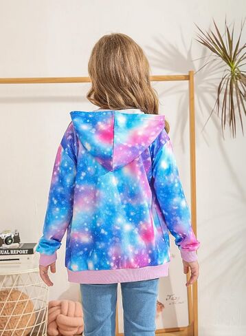 Belovance Girls Graphic Zip Up Hoodies Sweatshirt with Pockets Kids Hooded Coat Casual Outerwear Rainbow Unicorn 5-14 Years in Kuwait