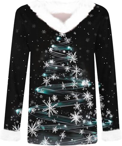 Women Christmas Shirt Funny Xmas Sweatshirt V Neck Oversize Pullover Merry Christmas Tops Holiday Party Shirts in Kuwait