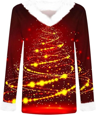 Women Christmas Shirt Funny Xmas Sweatshirt V Neck Oversize Pullover Merry Christmas Tops Holiday Party Shirts in Kuwait