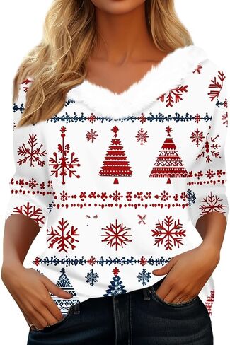 Women Christmas Shirt Funny Xmas Sweatshirt V Neck Oversize Pullover Merry Christmas Tops Holiday Party Shirts in Kuwait