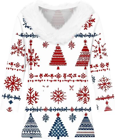 Women Christmas Shirt Funny Xmas Sweatshirt V Neck Oversize Pullover Merry Christmas Tops Holiday Party Shirts in Kuwait