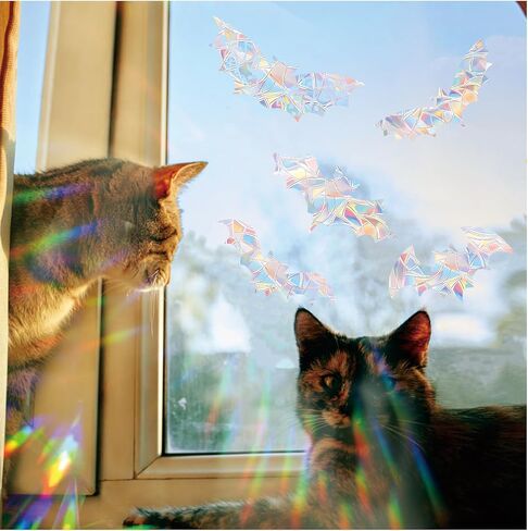 40PCS Dinosaur Window Clings - Crash Proof Window Decal Protects Birds from Window Collisions, Non-Adhesive Prism Vinyl Window Clings Film, (Rainbow Sticker) in Kuwait