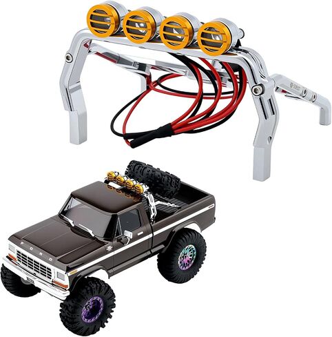Aluminum Roll Bar with 4 LED Light Bar Roof Lamp Set for 1/18 TRX4M F-150 High Trail Crawler Truck,Chrome in Saudi Arabia