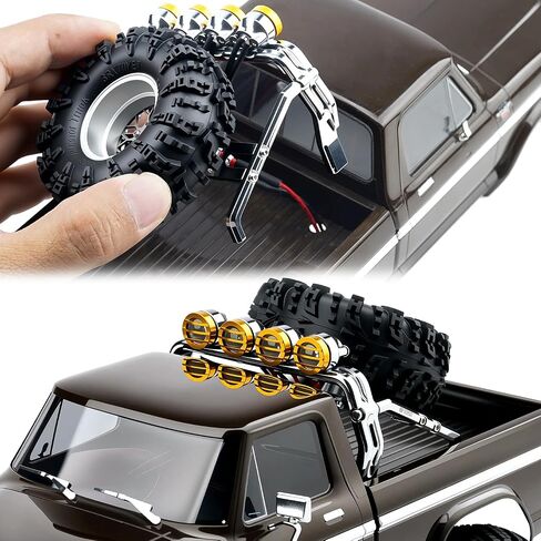 Aluminum Roll Bar with 4 LED Light Bar Roof Lamp Set for 1/18 TRX4M F-150 High Trail Crawler Truck,Chrome in Saudi Arabia
