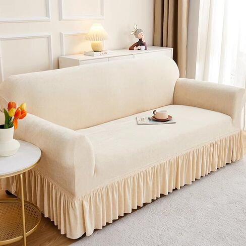 KAIJIE Two Seater Sofa Cover Suitable for All Seasons Skirt Design dust-proofwashable Furniture Protector with Anti-Skid Foam and Elastic Bottom Jacquard Pattern A-Blue in Saudi Arabia