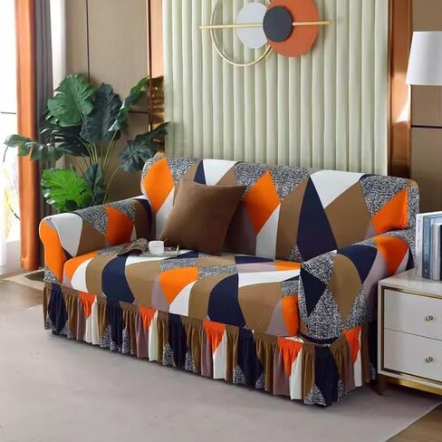 KAIJIE 2-Seater Sofa Cover,Pleated Skirt Decoration,Thick Polyester Fiber high Elasticity Fabric, Jacquard Pattern Designs Icesilk Skirt Chair Cover in Saudi Arabia