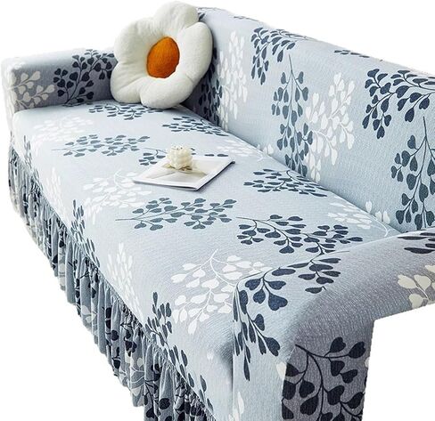 KAIJIE 2-Seater Sofa Cover,Pleated Skirt Decoration,Thick Polyester Fiber high Elasticity Fabric, Jacquard Pattern Designs Icesilk Skirt Chair Cover in Saudi Arabia