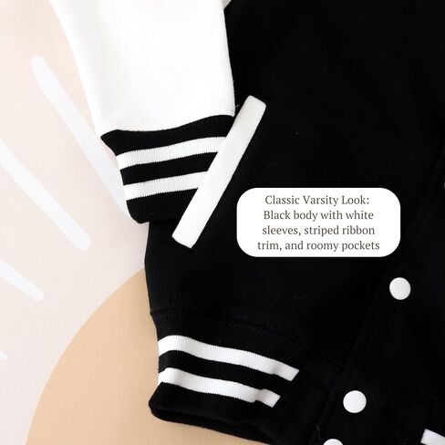 MODPARTY Kids Varsity Jacket – Black & White Letterman Coat for Boys or Girls | Custom Youth Outerwear for School or Events in Saudi Arabia