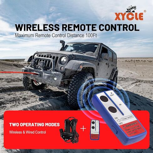 Winch13500 £ 12V مضاد للماء كهربائي الحبل الاصطناعي الاصطناعي Winch Towing Winch Boat Trailer Winch SUV 4-WHEEL DRIVE على الطرق الوعرة مع التحكم عن بُعد 3/8 حبل صناعي (أسود) in Kuwait