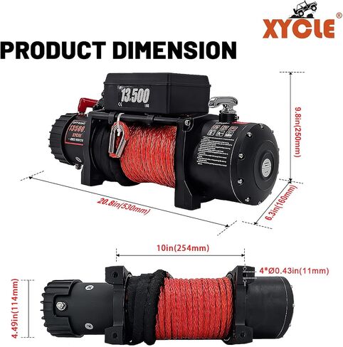 Winch13500 £ 12V مضاد للماء كهربائي الحبل الاصطناعي الاصطناعي Winch Towing Winch Boat Trailer Winch SUV 4-WHEEL DRIVE على الطرق الوعرة مع التحكم عن بُعد 3/8 حبل صناعي (أسود) in Kuwait