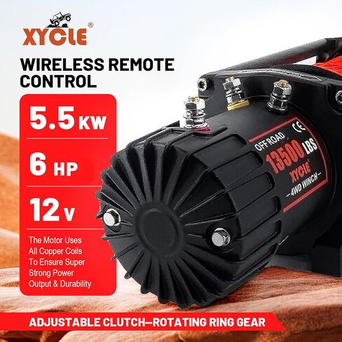 Winch13500 £ 12V مضاد للماء كهربائي الحبل الاصطناعي الاصطناعي Winch Towing Winch Boat Trailer Winch SUV 4-WHEEL DRIVE على الطرق الوعرة مع التحكم عن بُعد 3/8 حبل صناعي (أسود) in Kuwait