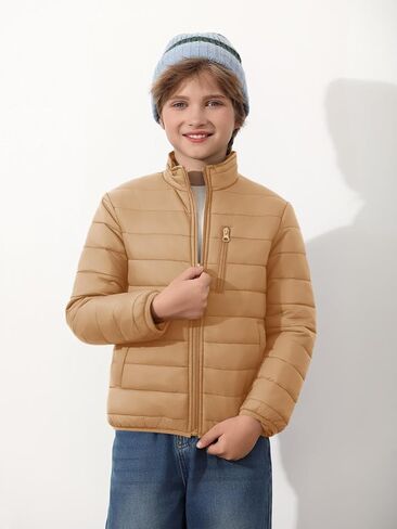 الأولاد Haloumoning zip up puffer سترة الأطفال الشتاء خفيفة الوزن معطف مغلي الملابس الخارجية مع جيوب 5-14 سنة in Saudi Arabia