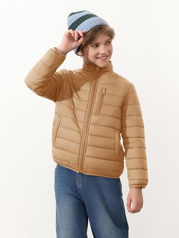 الأولاد Haloumoning zip up puffer سترة الأطفال الشتاء خفيفة الوزن معطف مغلي الملابس الخارجية مع جيوب 5-14 سنة in Saudi Arabia