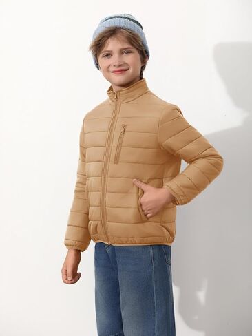 الأولاد Haloumoning zip up puffer سترة الأطفال الشتاء خفيفة الوزن معطف مغلي الملابس الخارجية مع جيوب 5-14 سنة in Saudi Arabia