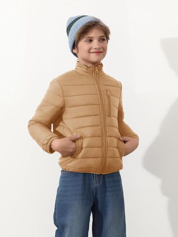 الأولاد Haloumoning zip up puffer سترة الأطفال الشتاء خفيفة الوزن معطف مغلي الملابس الخارجية مع جيوب 5-14 سنة in Saudi Arabia