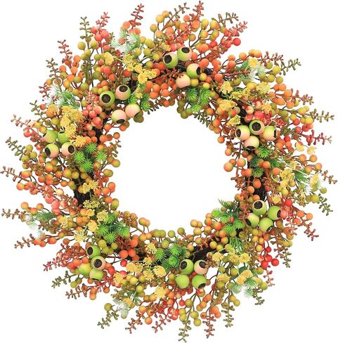 Eucalyptus Wreaths for Front Door 18 Inch Green Wreaths for Spring Summer Wreath for Wall Window,Artificial Eucalyptus Leaves with Berries,Home Farmhouse Porch Party Outdoor Decoration Wreath in Kuwait