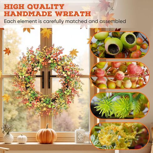 Eucalyptus Wreaths for Front Door 18 Inch Green Wreaths for Spring Summer Wreath for Wall Window,Artificial Eucalyptus Leaves with Berries,Home Farmhouse Porch Party Outdoor Decoration Wreath in Kuwait