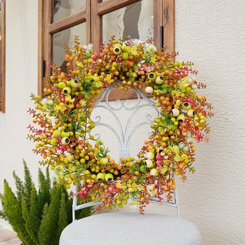 Eucalyptus Wreaths for Front Door 18 Inch Green Wreaths for Spring Summer Wreath for Wall Window,Artificial Eucalyptus Leaves with Berries,Home Farmhouse Porch Party Outdoor Decoration Wreath in Kuwait