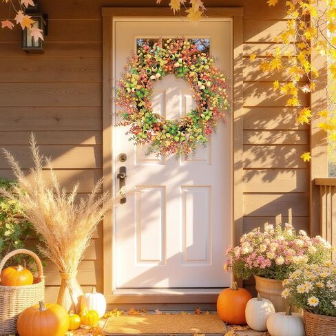 Eucalyptus Wreaths for Front Door 18 Inch Green Wreaths for Spring Summer Wreath for Wall Window,Artificial Eucalyptus Leaves with Berries,Home Farmhouse Porch Party Outdoor Decoration Wreath in Kuwait