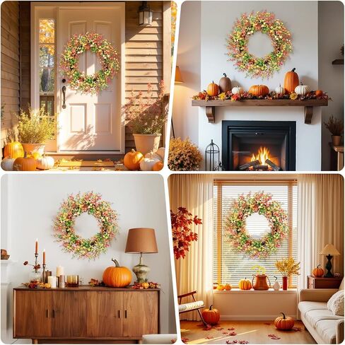 Eucalyptus Wreaths for Front Door 18 Inch Green Wreaths for Spring Summer Wreath for Wall Window,Artificial Eucalyptus Leaves with Berries,Home Farmhouse Porch Party Outdoor Decoration Wreath in Kuwait