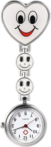 Avaner Women's Clip on Fob Watch, Stainless Steel Quartz Nurse Watch, Smile Heart Face Lapel Watch, Hanging Pocket Watch with Second Hand in Saudi Arabia
