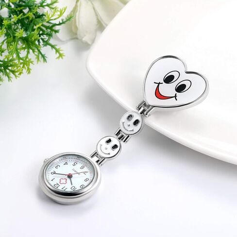 Avaner Women's Clip on Fob Watch, Stainless Steel Quartz Nurse Watch, Smile Heart Face Lapel Watch, Hanging Pocket Watch with Second Hand in Saudi Arabia