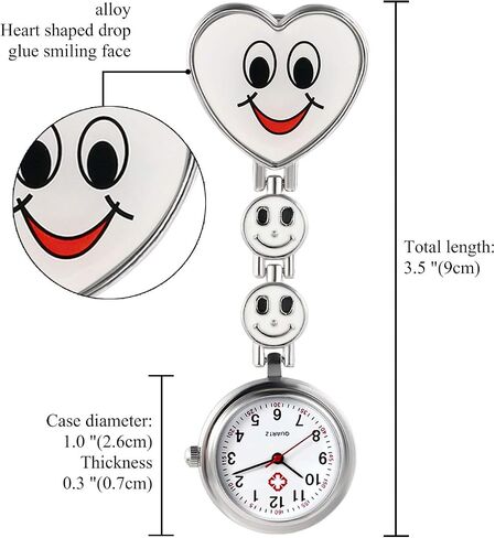 Avaner Women's Clip on Fob Watch, Stainless Steel Quartz Nurse Watch, Smile Heart Face Lapel Watch, Hanging Pocket Watch with Second Hand in Saudi Arabia