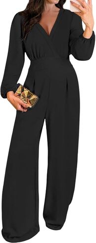 Pink Queen 2025 Plestuitits for Women Long Long Sleeve v Neck Wide Leg Pants Romper Disuits in Saudi Arabia