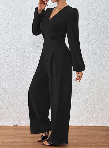 Pink Queen 2025 Plestuitits for Women Long Long Sleeve v Neck Wide Leg Pants Romper Disuits in Saudi Arabia