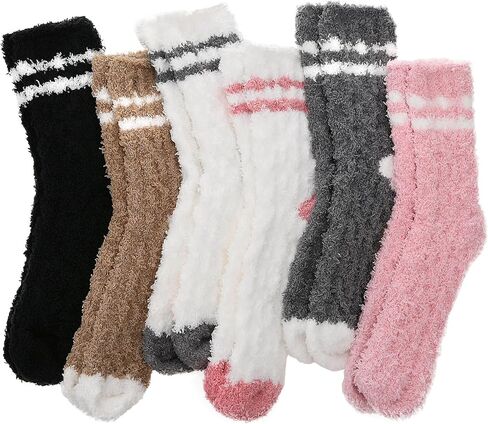 Geyoga 12 Pairs Womens Fuzzy Socks Soft Cozy Fluffy Slipper Cable Knit Socks Striped Winter Warm Plush Sleep Christmas Gifts in Kuwait