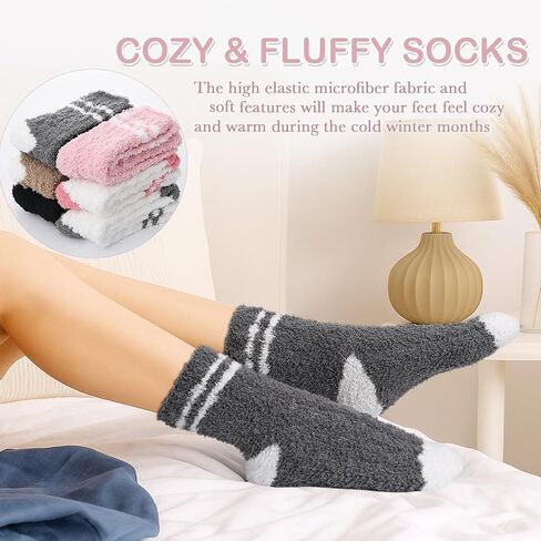 Geyoga 12 Pairs Womens Fuzzy Socks Soft Cozy Fluffy Slipper Cable Knit Socks Striped Winter Warm Plush Sleep Christmas Gifts in Kuwait