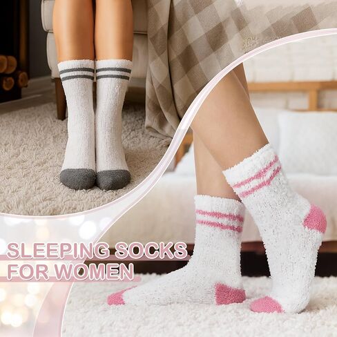 Geyoga 12 Pairs Womens Fuzzy Socks Soft Cozy Fluffy Slipper Cable Knit Socks Striped Winter Warm Plush Sleep Christmas Gifts in Kuwait