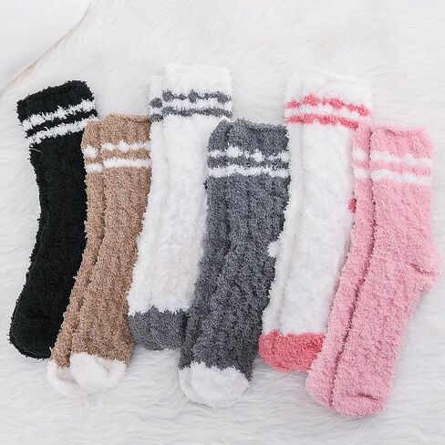 Geyoga 12 Pairs Womens Fuzzy Socks Soft Cozy Fluffy Slipper Cable Knit Socks Striped Winter Warm Plush Sleep Christmas Gifts in Kuwait