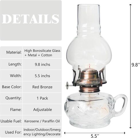 Large Rustic Kerosene Lamp Lantern Chamber Antique Oil Lamps for Indoor Use Home Decor Lighting Vintage Glass Clear (Brown) in Kuwait