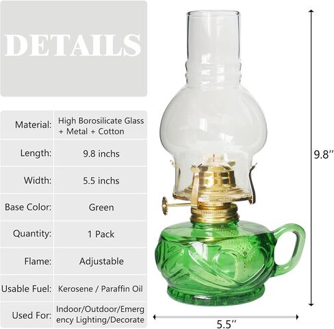 Large Rustic Kerosene Lamp Lantern Chamber Antique Oil Lamps for Indoor Use Home Decor Lighting Vintage Glass Clear (Brown) in Kuwait