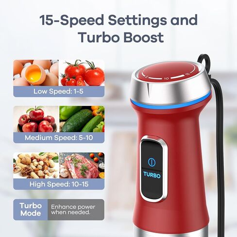 Ganiza Immersion Blender, 6 in 1 Hand Blender Stainless Steel Blade, 15 Speed Stick Blender Electric, Immersion Blender Handheld with 800ml Mixing Beaker, 600ml Chopper, Whisk, Frother, Potato Masher in Kuwait